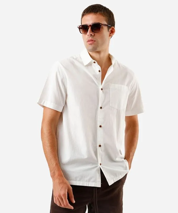 camisa de algodão manga curta com bolso off white G