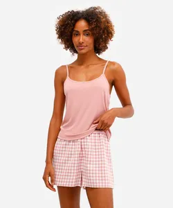 pijama short doll feminino xadrez rosa GG