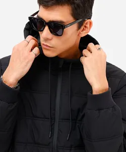 jaqueta puffer masculina com capuz preta PP