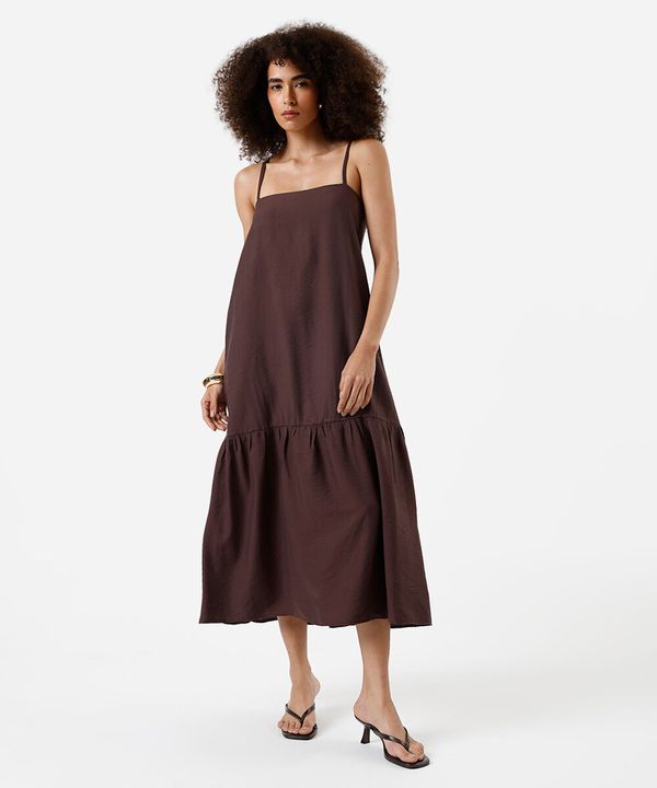 vestido midi feminino de viscose alça fina - marrom escuro PP