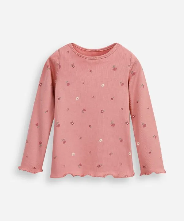 blusa de algodão infantil manga longa floral rosa 5
