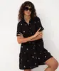 vestido curto feminino chemise bordado floral preto P