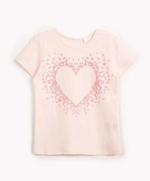 blusa de algodão infantil coração com brilho rosa 12