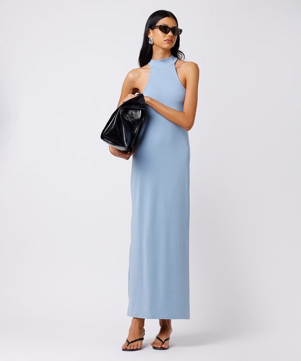 vestido midi feminino halterneck mindset - azul claro PP