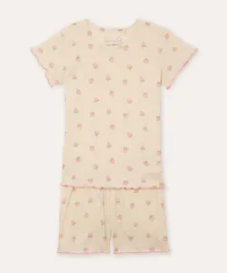 pijama curto infantil com fru fru e moranguinhos off white 12