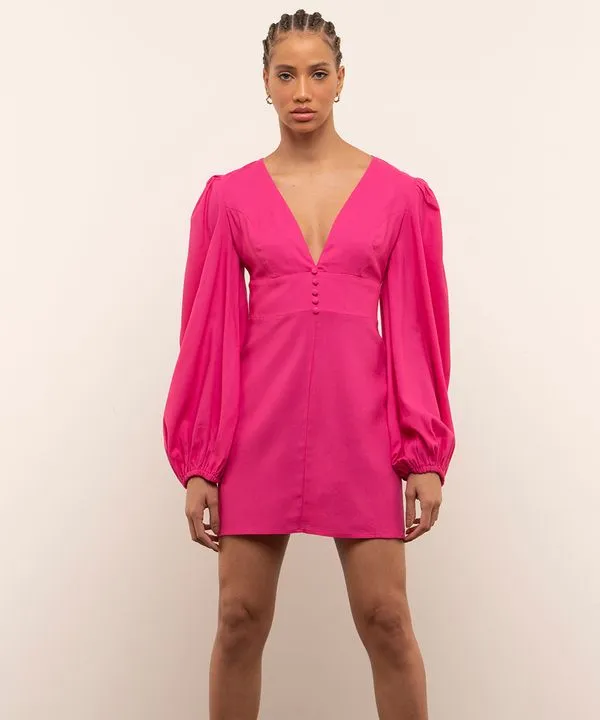 vestido curto manga bufante mindset rosa PP