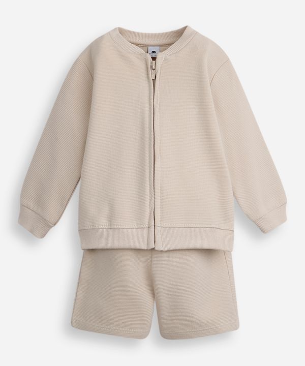 conjunto infantil de moletom canelado bege 3-6