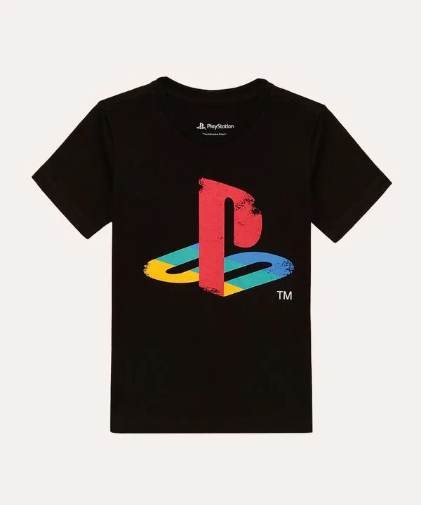 camiseta de algodão infantil playstation preta 4