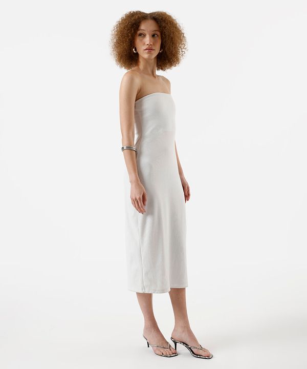 vestido midi sem alça canelado off white PP