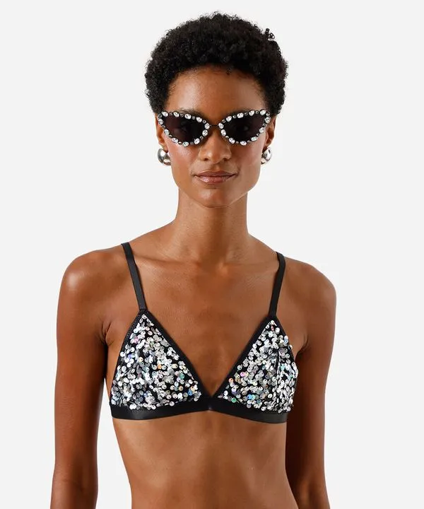 sutiã triângulo feminino com paetê preto M