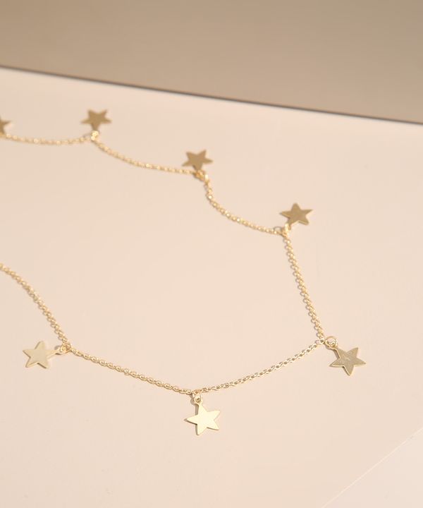 Gargantilha Choker com Estrelas Dourada Único