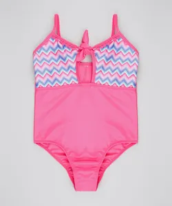 Maiô Juvenil Estampado Chevron com Amarração Alças Finas e Proteção UV50+ Pink 10