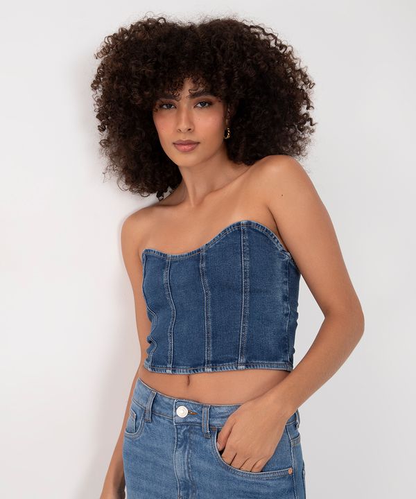 corset jeans decote coração azul escuro GG
