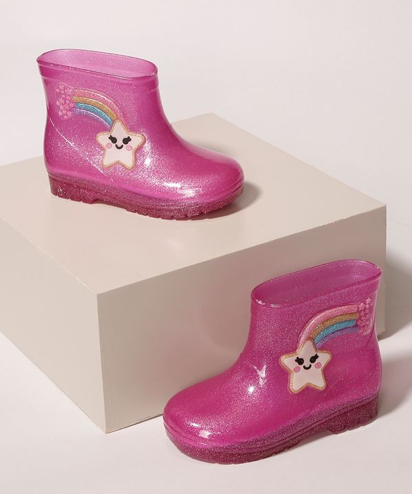 Galocha Infantil LueLua Arco-Íris com Glitter Pink 19-20