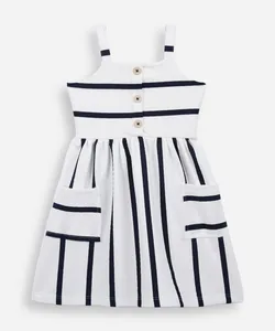 vestido infantil de algodão texturizado listrado azul 2