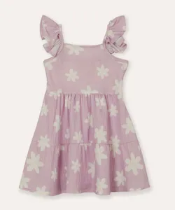 vestido midi infantil alça babados floral lilás 3