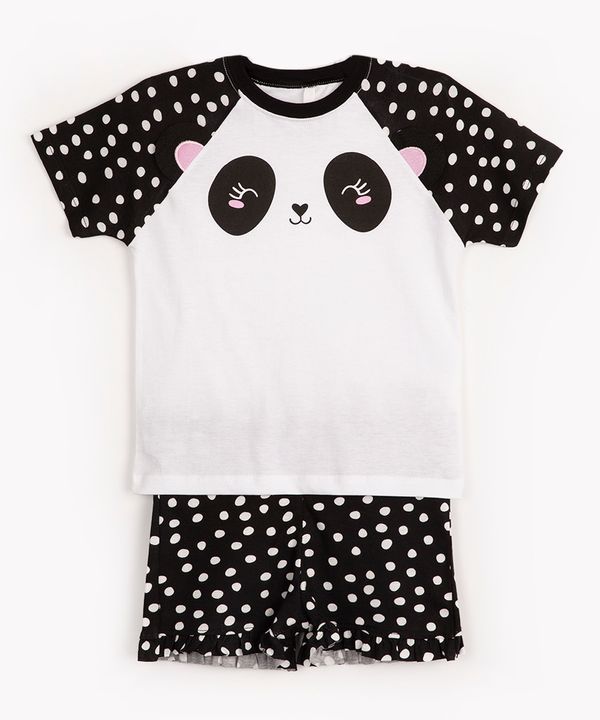 pijama curto infantil de algodão panda off white 2