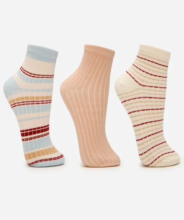 kit de 3 meias femininas cano médio colorido 34-39