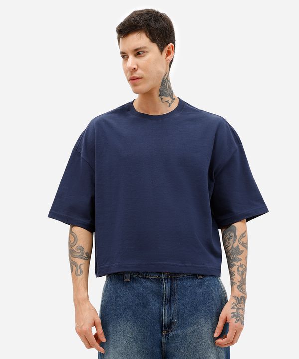 camiseta masculina cropped de algodão azul M