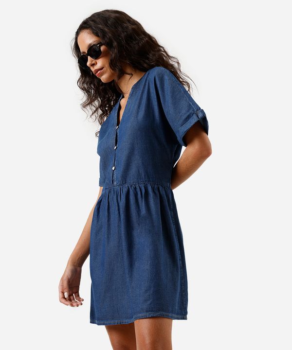 vestido curto feminino jeans decote v azul GG