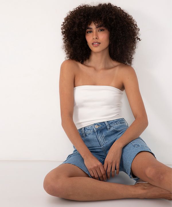 blusa sem alça decote reto off white P