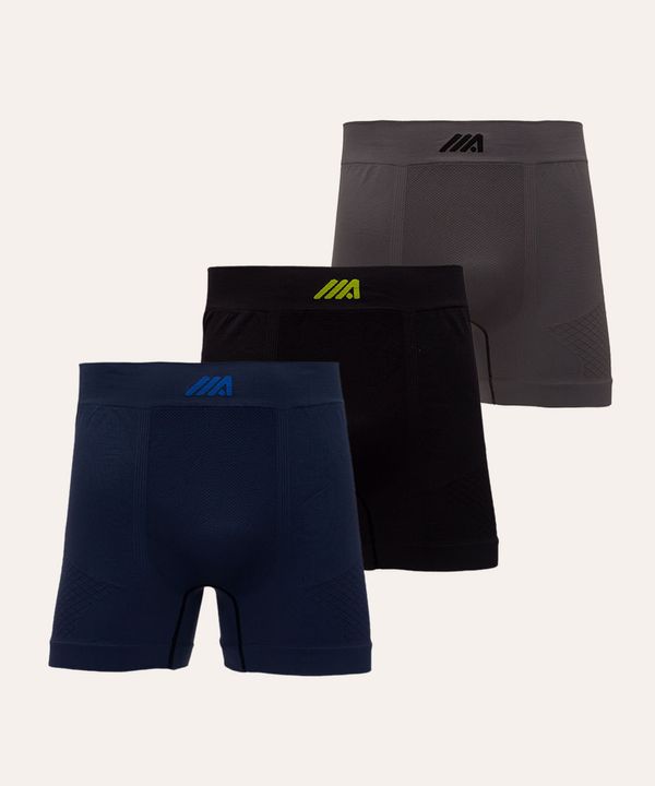 kit de 3 cuecas boxer com textura esportivo azul marinho M