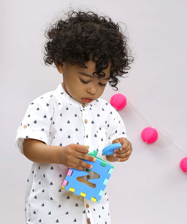 Camisa Infantil Estampada de Barco com Bolso Manga Curta Gola Padre Off White 2