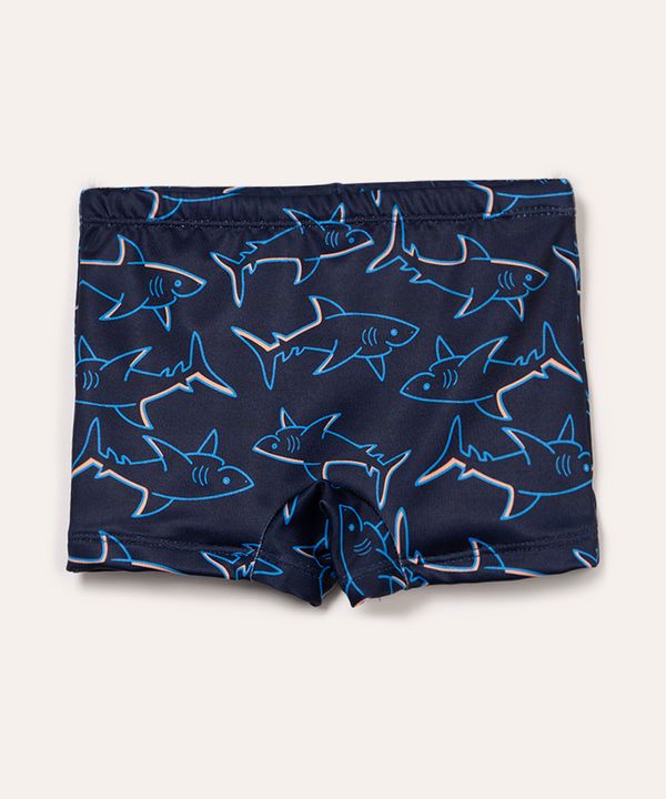 sunga boxer infantil tubarões proteção uv azul marinho 12
