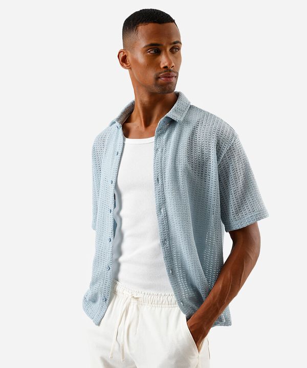 camisa box masculina de tricot texturizada azul M