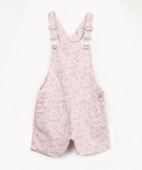 jardineira de sarja infantil floral rosa 6