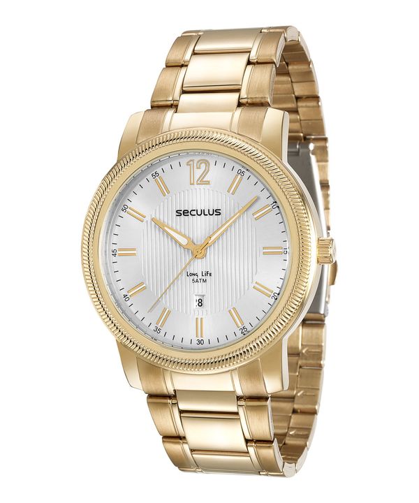 Kit de Relógio Analógico Séculos Masculino + Bracelete - 23504GPSVDA3K Dourado Único