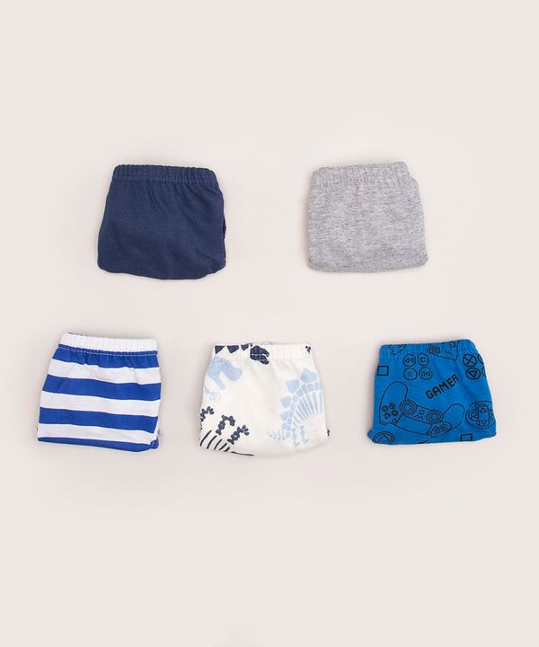 kit de 5 cuecas slip infantis dinossauros e games multicor 12