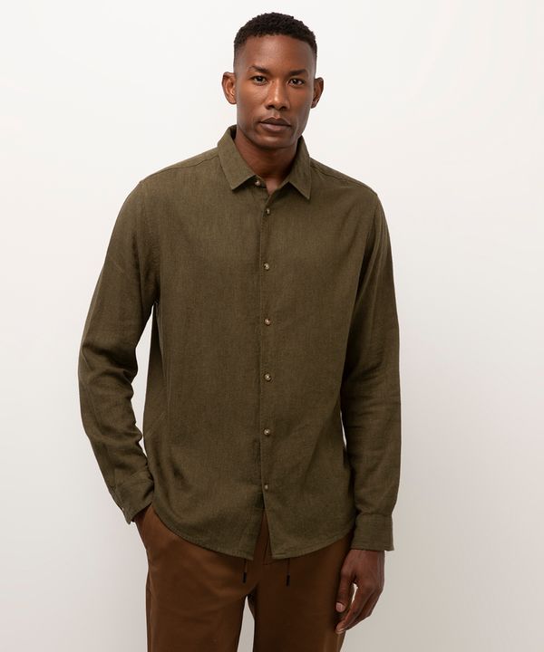 camisa com linho manga longa verde militar GG