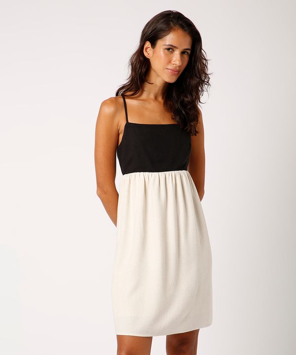 vestido curto com linho bicolor mindset bege G