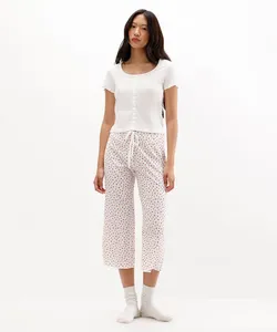 pijama longo feminino cerejas canelado off white M