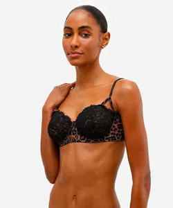 sutiã meia taça de tule com renda animal print bege 46