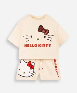 conjunto infantil curto hello kitty paetê bege 10