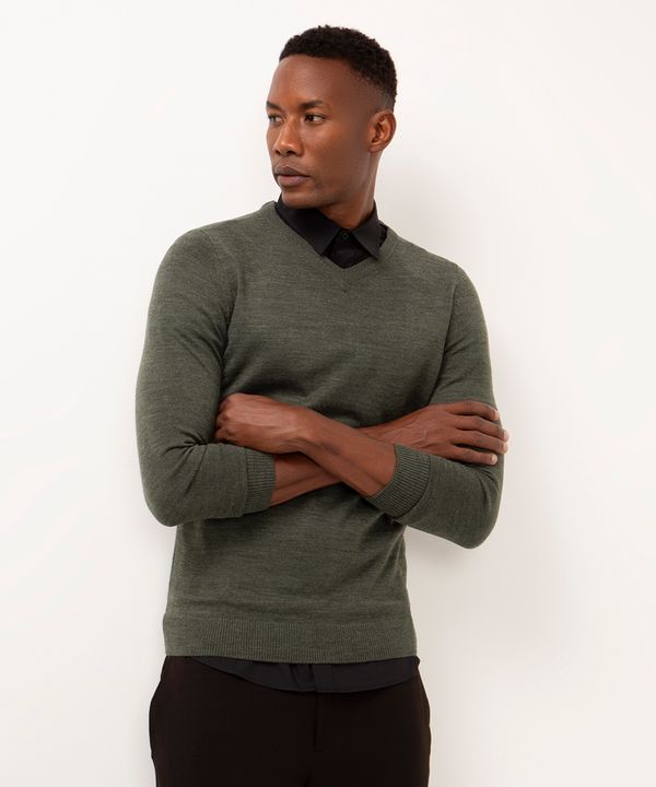 suéter de tricot gola v verde M