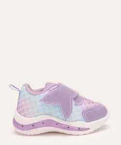tênis casual infantil sereia com led lilás 24