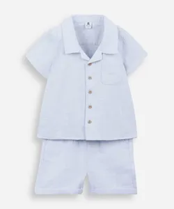 conjunto curto infantil de algodão texturizado azul 0-3