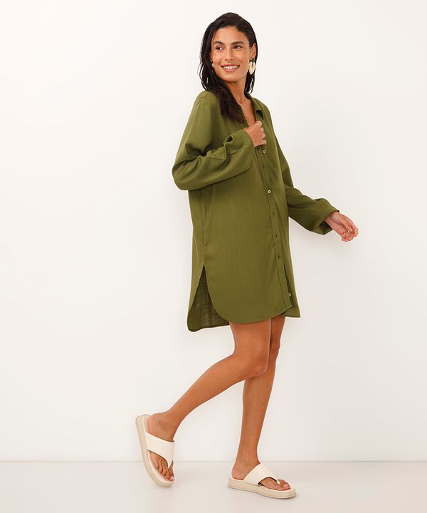 camisa saída de praia de viscose alongada verde P