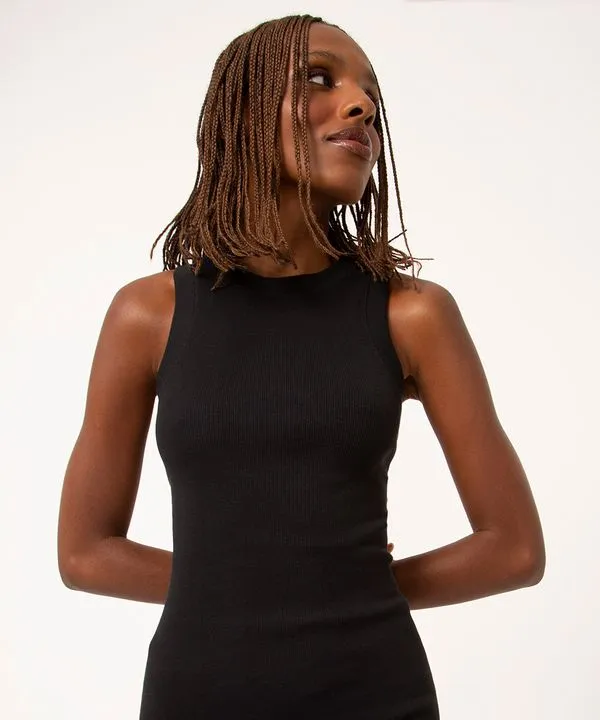 vestido básico midi decote halter neck preto P