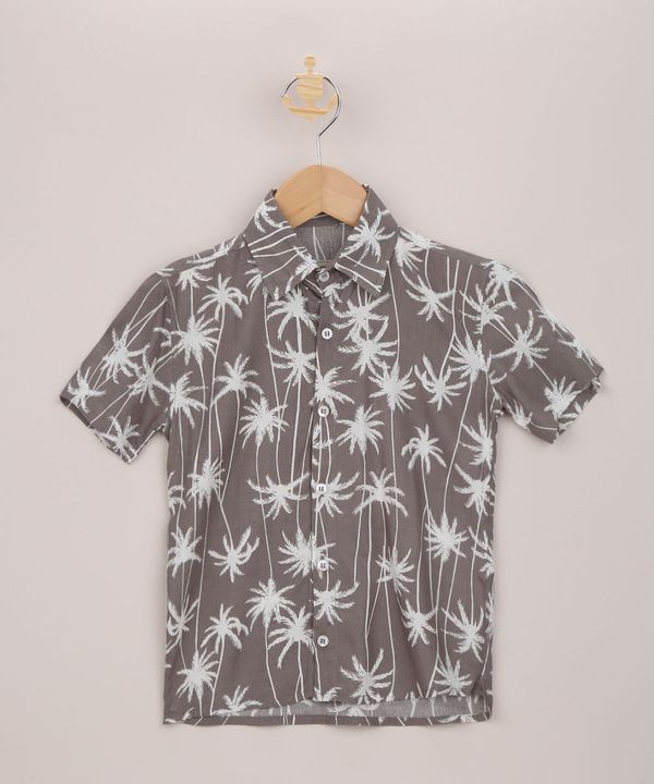 Camisa Infantil Estampada de Coqueiros Manga Curta Marrom Claro 8