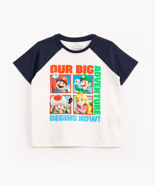 camiseta infantil de algodão manga curta mario bros off white 3