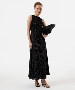 vestido longo feminino de viscose poá preto M
