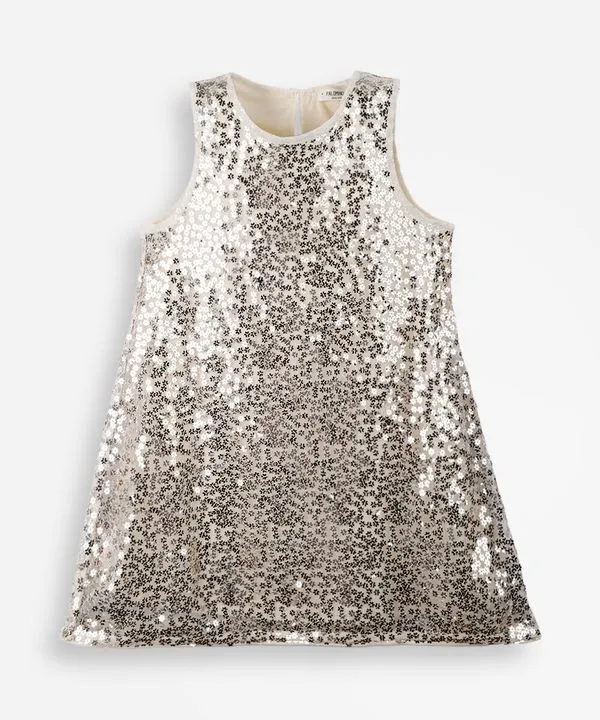 vestido evasê infantil de paetê dourado 6