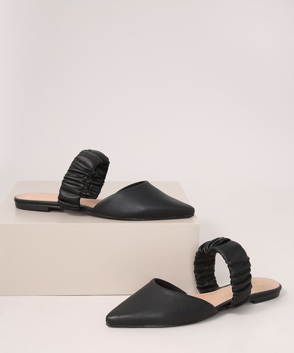 Mule Feminino Bico Fino com Franzido Via Uno Preto 38