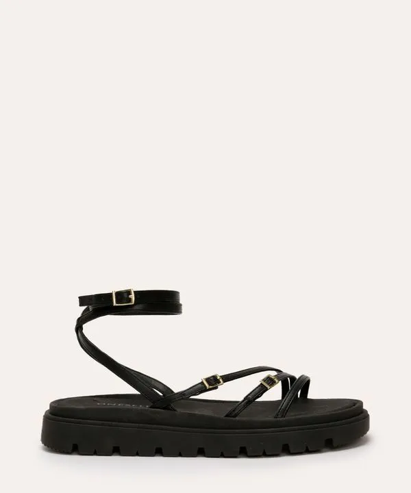 sandália flatform tiras finas oneself preto 39