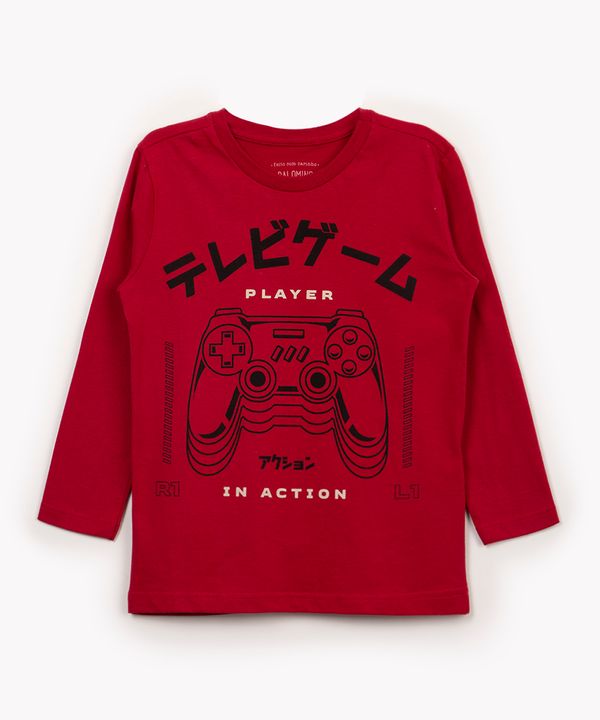 camiseta de algodão infantil game manga longa vermelho 8
