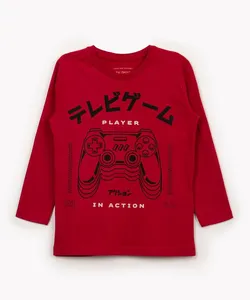 camiseta de algodão infantil game manga longa vermelho 10